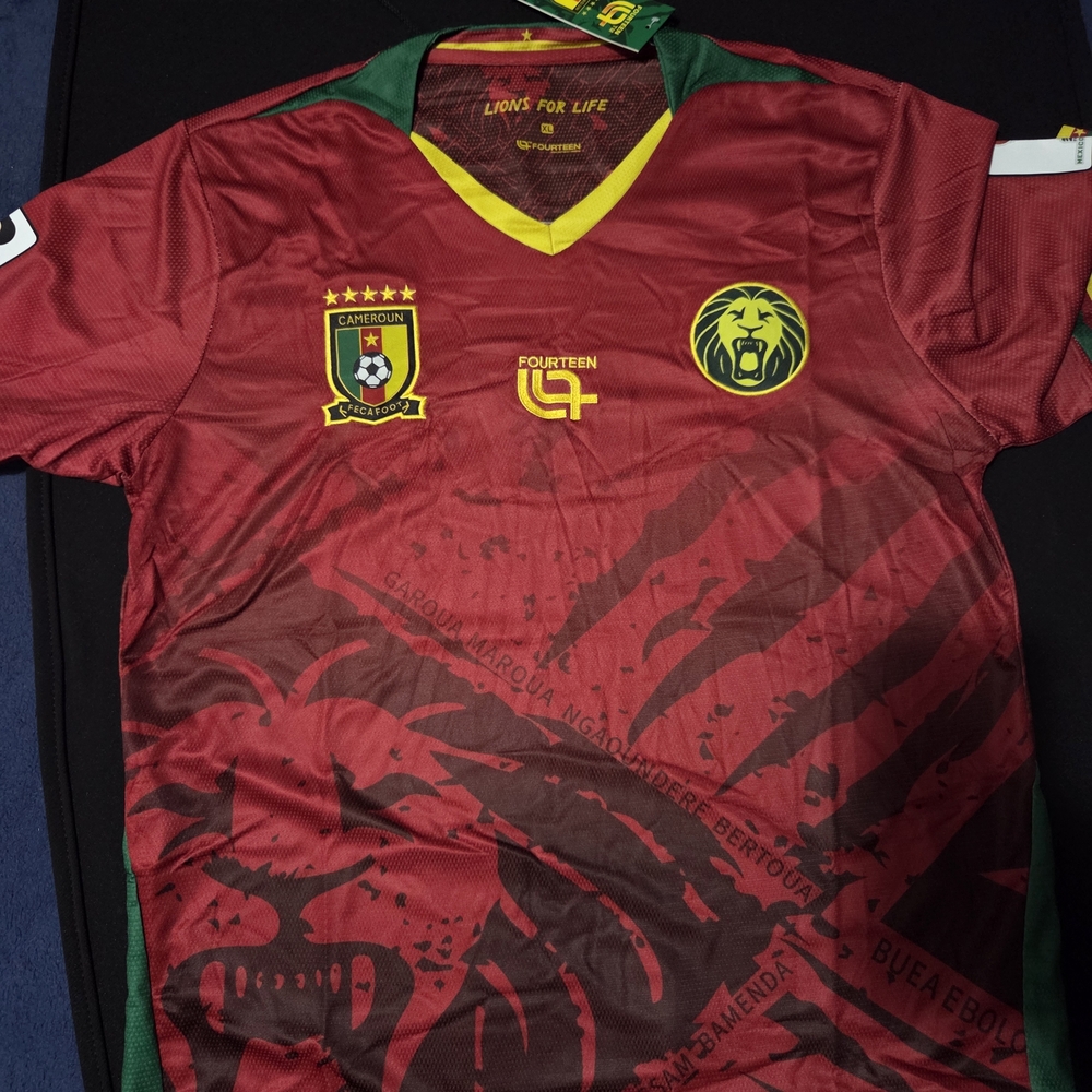 Cameroon Lion Soccer Jersey - Red & Green with Yellow Accents